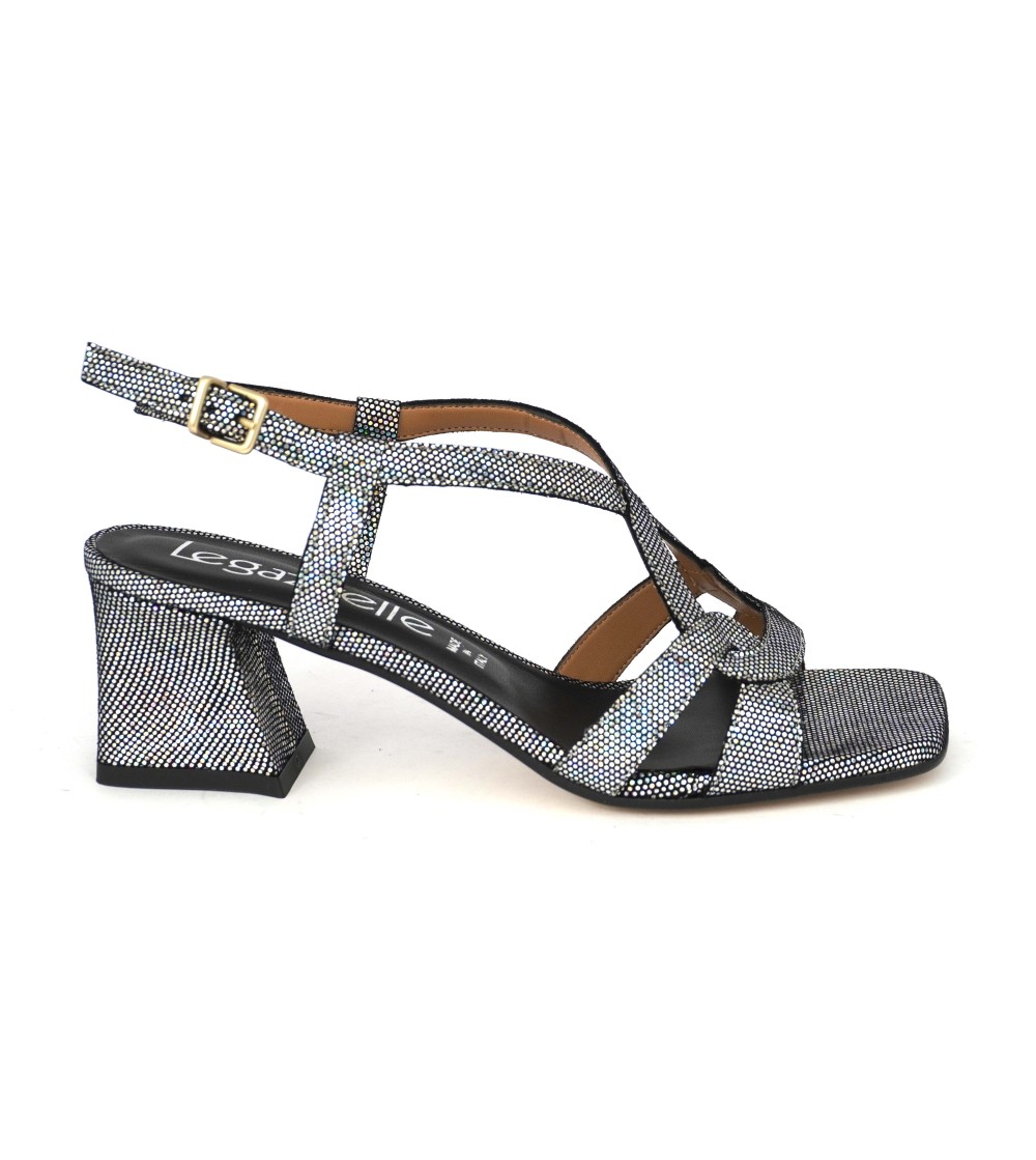 Le Gazzelle Sandalo Tacco Medio Intreccio Multi Perla Silver