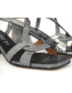 Le Gazzelle Sandalo Tacco Medio Intreccio Multi Perla Silver