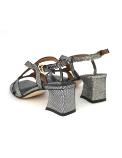 Le Gazzelle Sandalo Tacco Medio Intreccio Multi Perla Silver