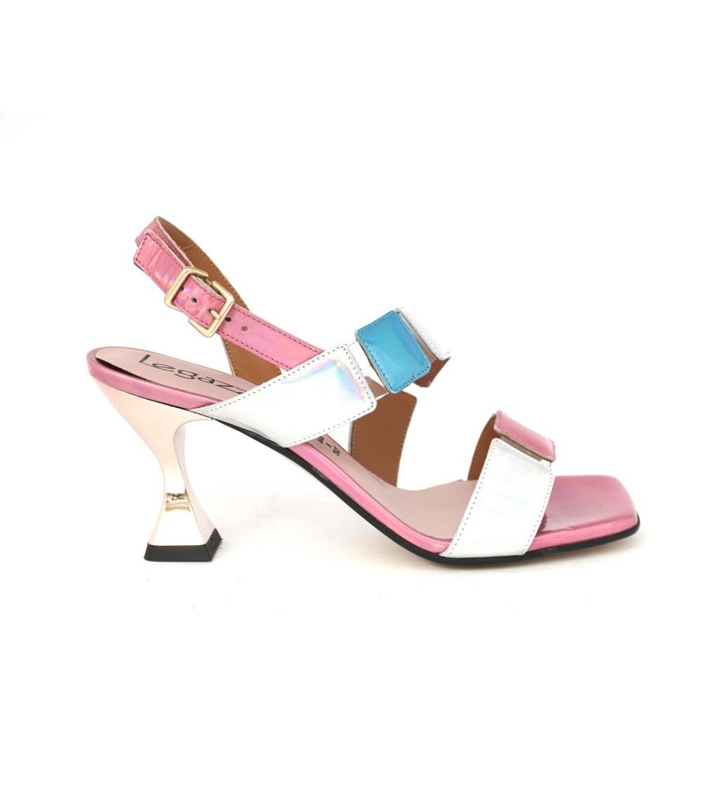 Le Gazzelle Sandalo Tacco Trasversale Scacchi Rosa Cielo