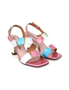 Le Gazzelle Sandalo Tacco Trasversale Scacchi Rosa Cielo