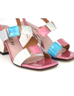 Le Gazzelle Sandalo Tacco Trasversale Scacchi Rosa Cielo
