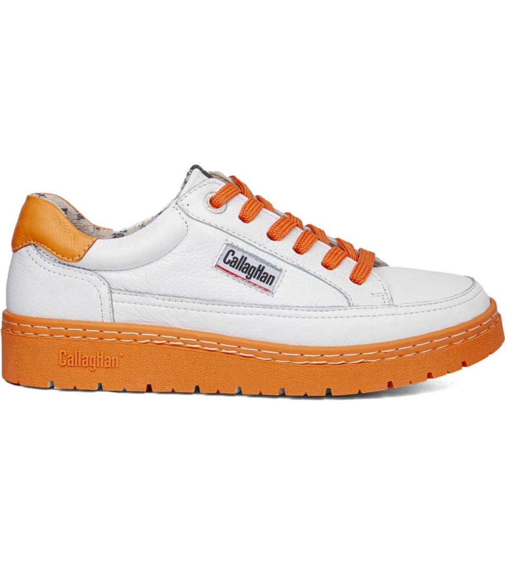 Callaghan PETETE Sneakers Pelle Fondo Cuciture Bianco Arancio