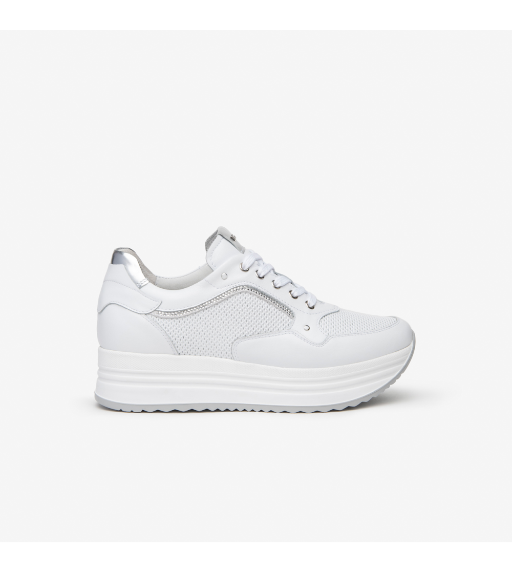 Nero Giardini Sneakers Doppio Volume Pelle Traforata Bianco