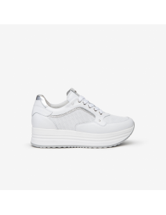 Nero Giardini Sneakers Doppio Volume Pelle Traforata Bianco