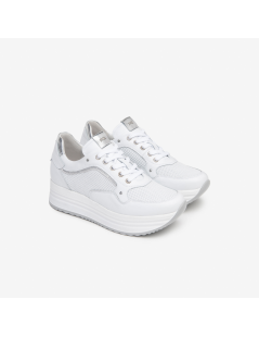 Nero Giardini Sneakers Doppio Volume Pelle Traforata Bianco