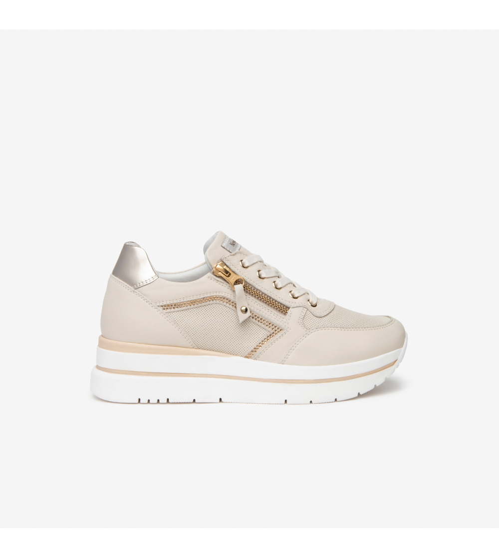 Nero Giardini Sneakers Doppio Volume Zip Strass Latte