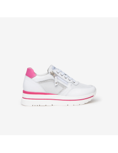 Nero Giardini Sneakers Doppio Volume Zip Strass Bianco Fuxia
