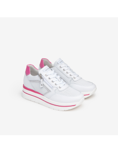 Nero Giardini Sneakers Doppio Volume Zip Strass Bianco Fuxia