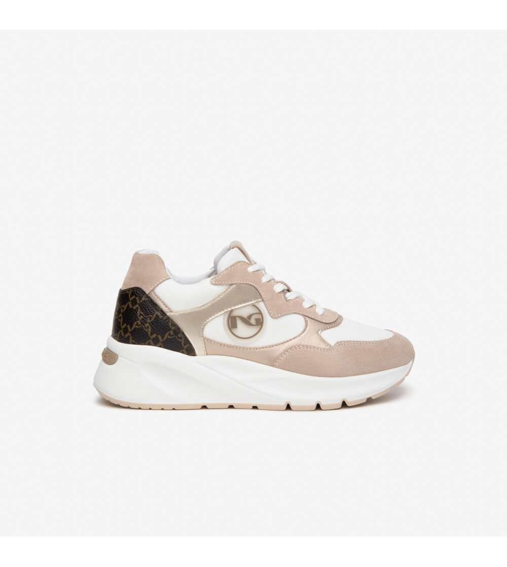 Nero Giardini Sneakers Balance Tessuto Logato Bianco Cipria