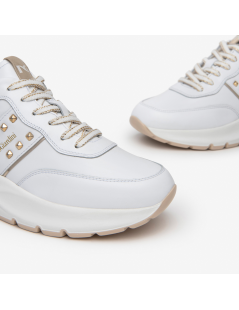 Nero Giardini Sneakers Balance Logo Borchie Bianco Platino