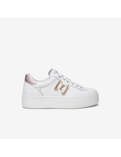 Nero Giardini Sneakers Cassetta Medio Logo Strass Bianco Rosa