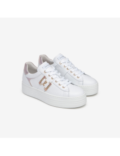 Nero Giardini Sneakers Cassetta Medio Logo Strass Bianco Rosa