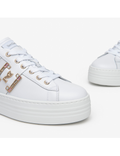 Nero Giardini Sneakers Cassetta Medio Logo Strass Bianco Rosa