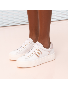 Nero Giardini Sneakers Cassetta Medio Logo Strass Bianco Rosa