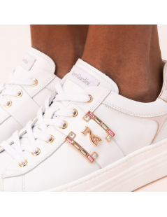Nero Giardini Sneakers Cassetta Medio Logo Strass Bianco Rosa