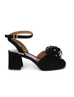 Le Gazzelle Sandalo Plateau Braccialetto Fiore Camoscio Nero