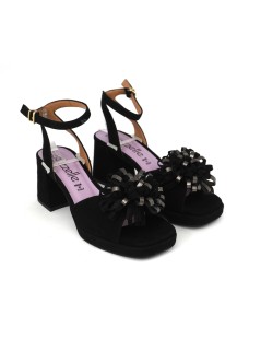 Le Gazzelle Sandalo Plateau Braccialetto Fiore Camoscio Nero