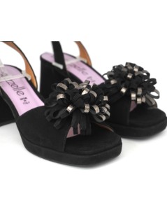 Le Gazzelle Sandalo Plateau Braccialetto Fiore Camoscio Nero