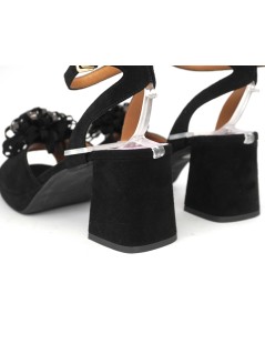 Le Gazzelle Sandalo Plateau Braccialetto Fiore Camoscio Nero