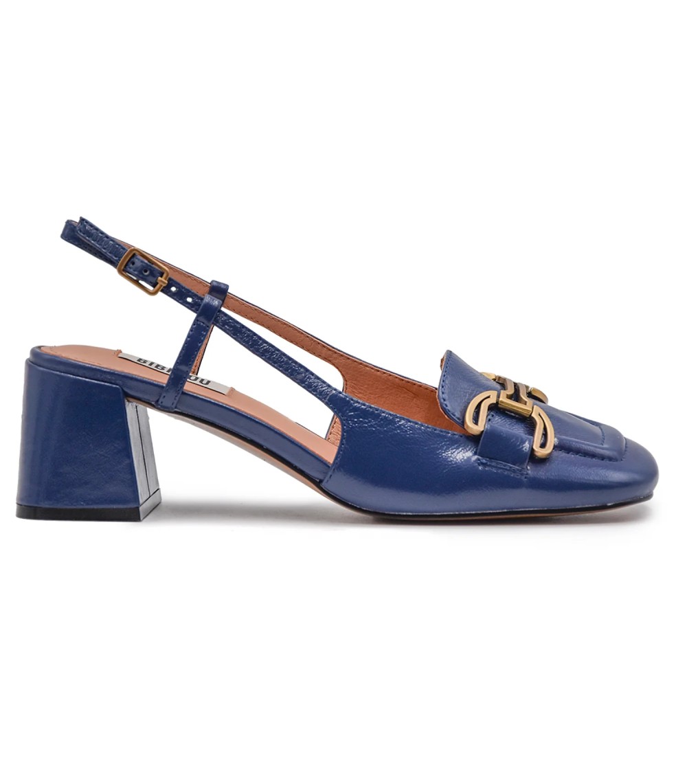 Bibi Lou Renée Slingback Tacco Largo Morsetto Laminato Blu
