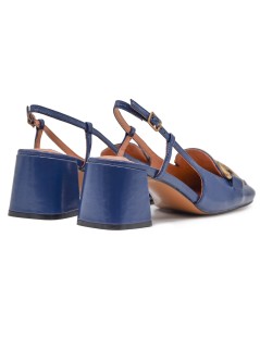 Bibi Lou Renée Slingback Tacco Largo Morsetto Laminato Blu
