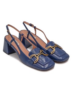 Bibi Lou Renée Slingback Tacco Largo Morsetto Laminato Blu