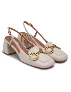 Bibi Lou Renée Slingback Tacco Largo Morsetto Laminato Bianco