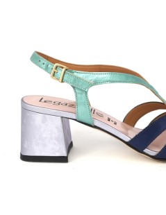 Le Gazzelle Sandalo Tacco Medio Braccialetto Laminato Lilla Turchese
