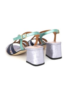 Le Gazzelle Sandalo Tacco Medio Braccialetto Laminato Lilla Turchese
