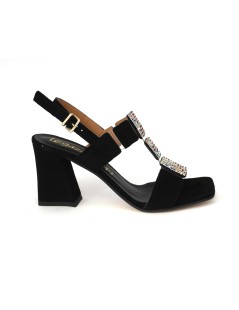 Le Gazzelle Sandalo Alto Squadrato Multi Strass Colorati Camoscio Nero