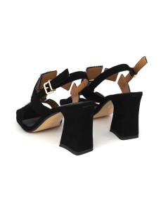 Le Gazzelle Sandalo Alto Squadrato Multi Strass Colorati Camoscio Nero