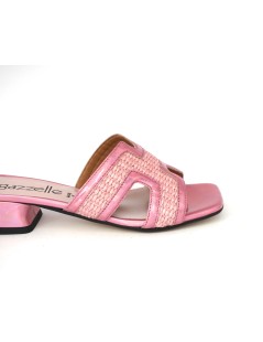 Le Gazzelle Ciabattina Tacco Basso Monofascia Rafia Naplak Rosa