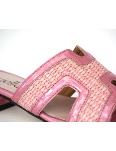 Le Gazzelle Ciabattina Tacco Basso Monofascia Rafia Naplak Rosa