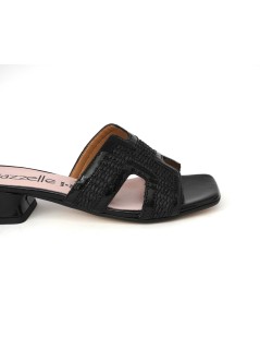 Le Gazzelle Ciabattina Tacco Basso Monofascia Rafia Naplak Nero