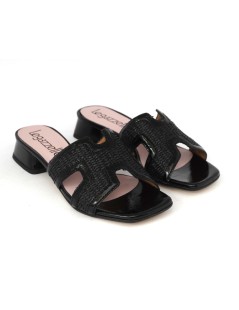 Le Gazzelle Ciabattina Tacco Basso Monofascia Rafia Naplak Nero