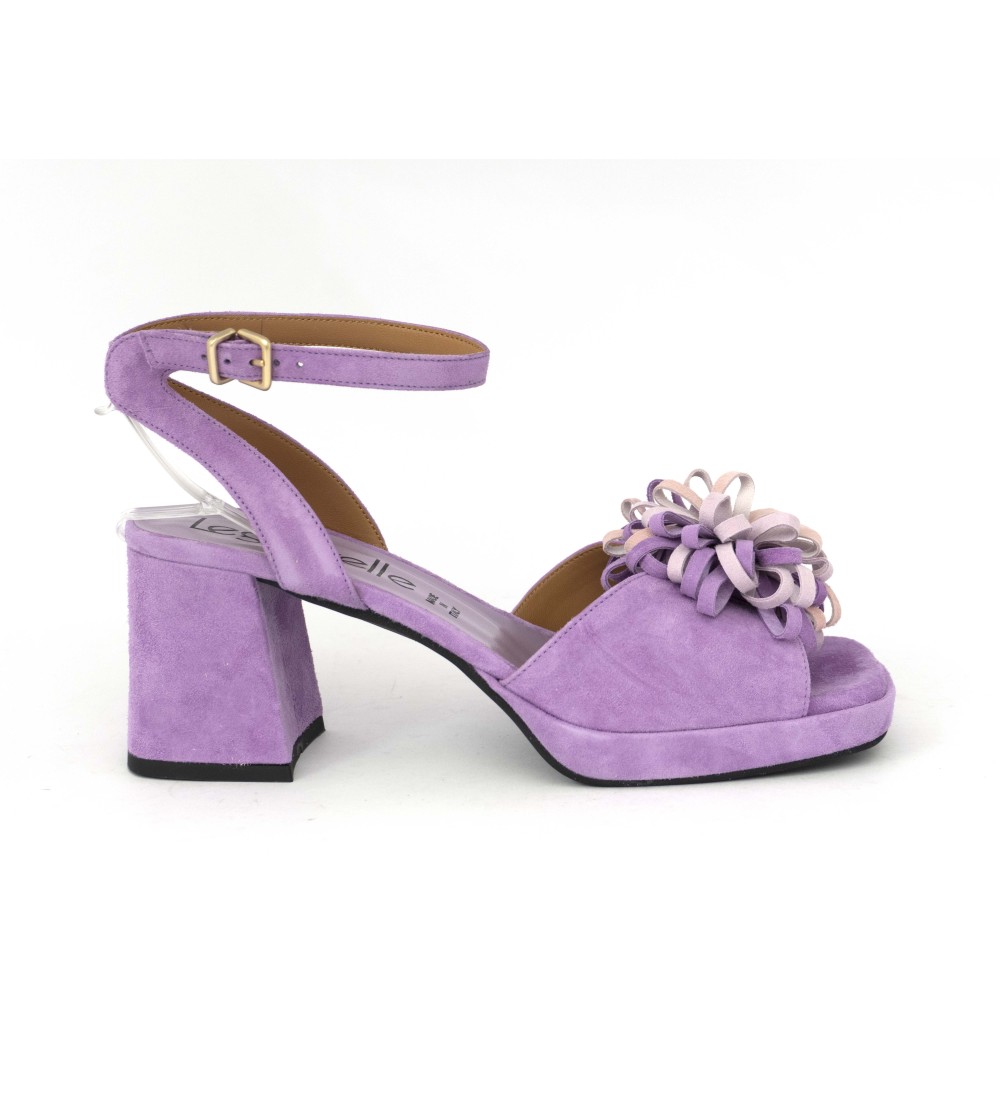 Le Gazzelle Sandalo Plateau Braccialetto Fiore Camoscio Lilla