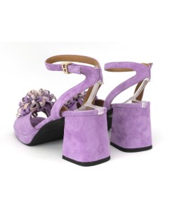 Le Gazzelle Sandalo Plateau Braccialetto Fiore Camoscio Lilla