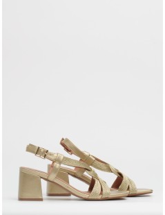 Bibi Lou Sandalo Tacco Medio Corda Intrecciata Fibbietta Oro