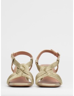 Bibi Lou Sandalo Tacco Medio Corda Intrecciata Fibbietta Oro