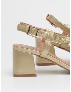 Bibi Lou Sandalo Tacco Medio Corda Intrecciata Fibbietta Oro