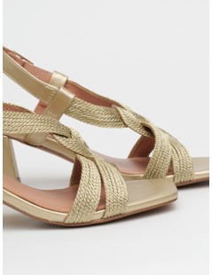 Bibi Lou Sandalo Tacco Medio Corda Intrecciata Fibbietta Oro