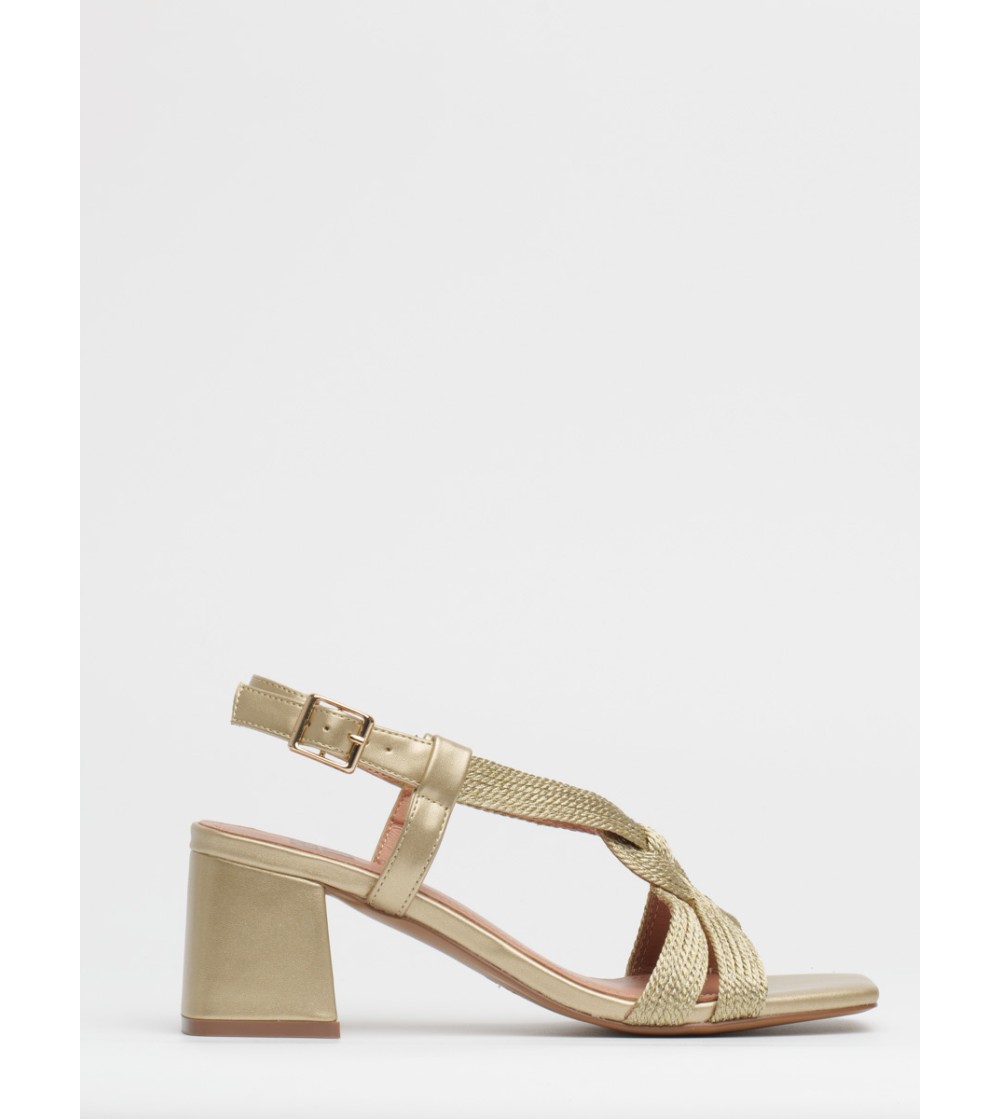Bibi Lou Sandalo Tacco Medio Corda Intrecciata Fibbietta Oro