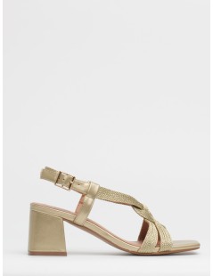 Bibi Lou Sandalo Tacco Medio Corda Intrecciata Fibbietta Oro