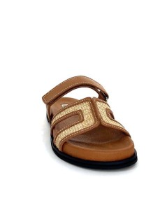 Bibi Lou Ciabatta Tacco Basso Fascia Rafia Velcro Cuoio