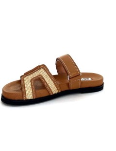 Bibi Lou Ciabatta Tacco Basso Fascia Rafia Velcro Cuoio