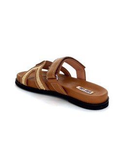 Bibi Lou Ciabatta Tacco Basso Fascia Rafia Velcro Cuoio