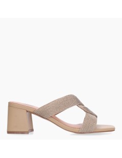 Bibi Lou Ciabatta Tacco Medio Fascia Aperta Intrecciata Nodo Cammello