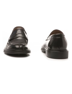 Franco Fedele Mocassino College Spazzolato Morsetto Fondo Gomma Nero