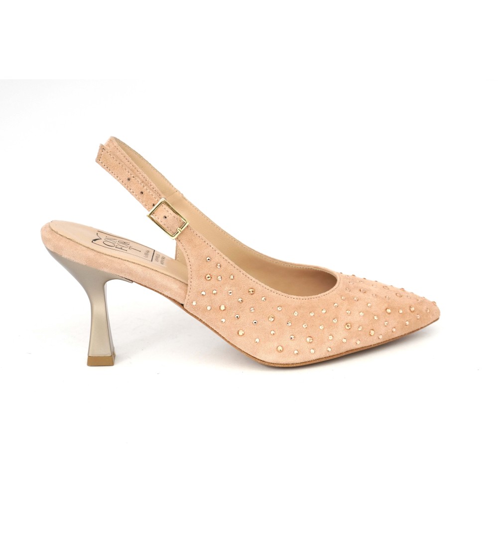Confort Slingback Cerimonia Forma Punta Camoscio Glitter Nude